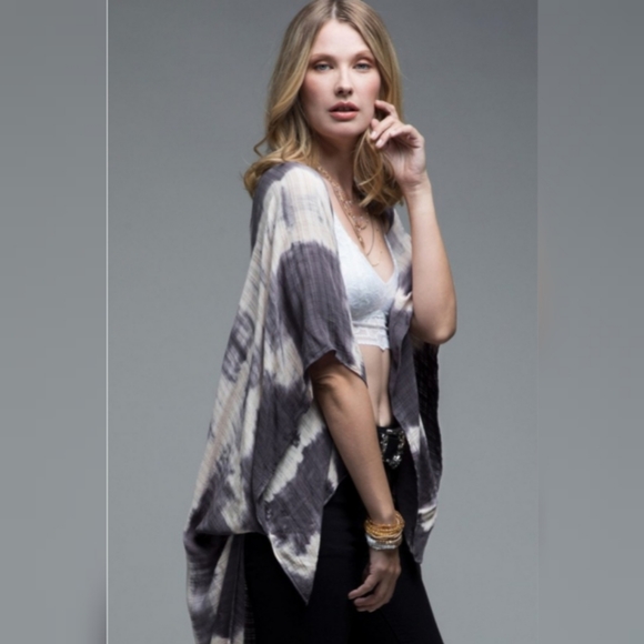 Boho Tie Dye Crochet Kimono Duster or Cover Up - Picture 3 of 6